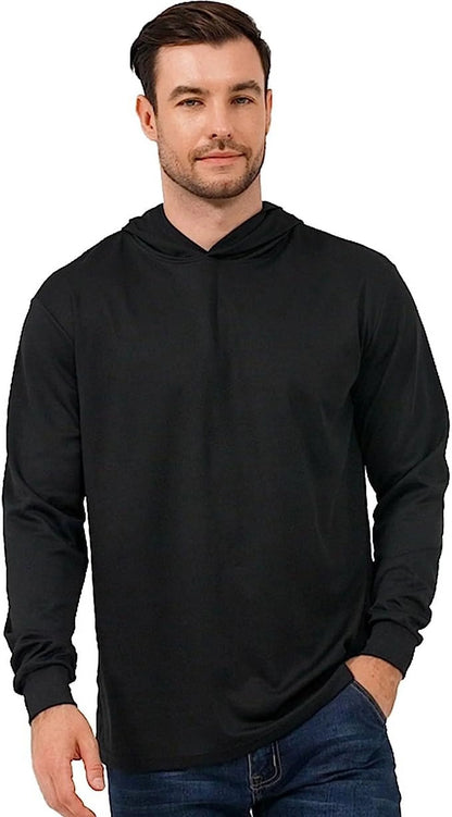 High Visibility Sun Protection Lightweight Long Sleeve Hoodie, UPF 50+ Quick-Dry, SPF UV Shirt, Active Wear - Black, Small