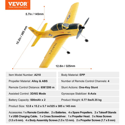 VEVOR RC Airplane Trainer Aircraft EPP Foam RC Plane Toy 2.4 Ghz Remote Control