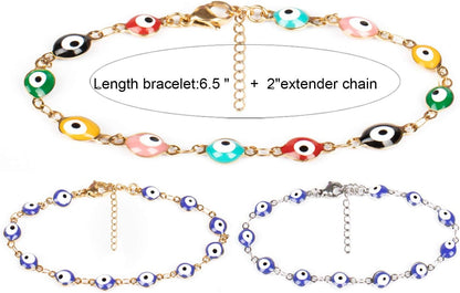 3 Pcs Evil Eye Bracelets for Women Men 18K Gold Plated Stainless Steel Handmade Adjustable Amulet Evil Eyes Jewelry for Family Best Friends