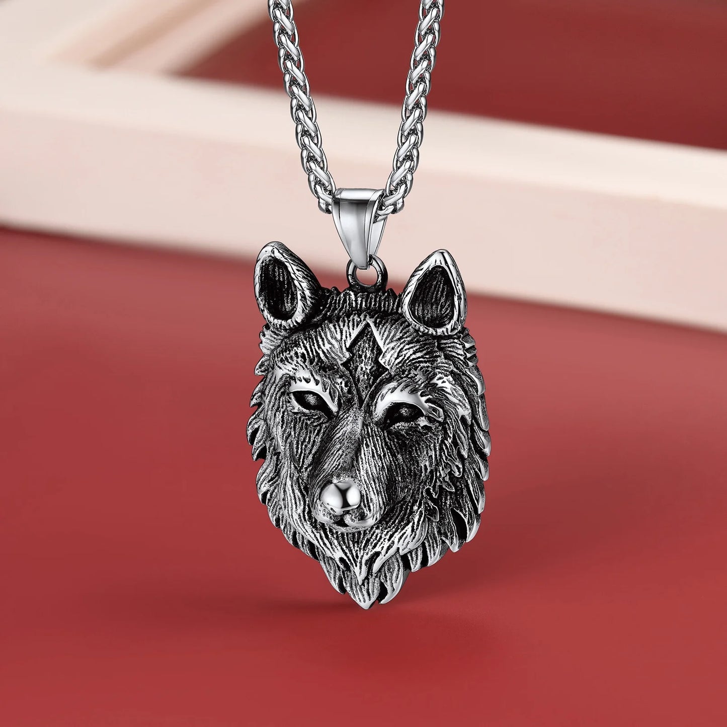 Norse Viking Wolf Pendant Necklace for Men Stainless Steel Scandinavia Jewelry Gift Amulet for Son Birthday Christmas Valentines