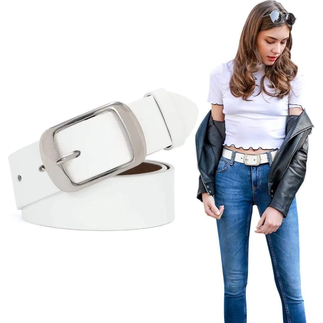 Women Leather Belts for Jeans Pants Dress Ladies Fashion White Belt