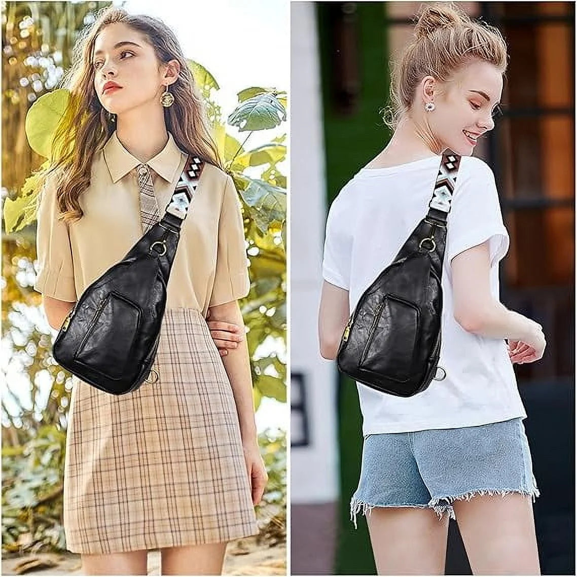 Womens Sling Bags PU Leather Small Crossbody Sling Backpack Fashion Chest Bag Sling Bag for Women Travel