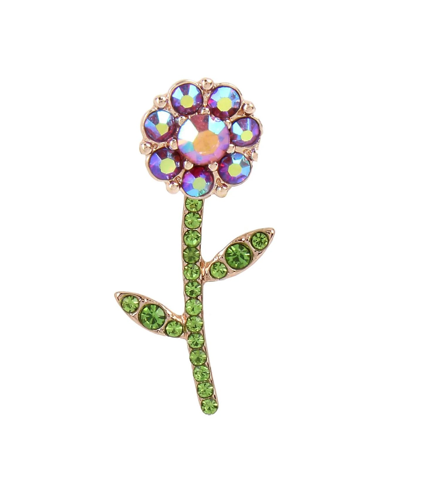 Earrings Fruit Flies Crystal Flower Front Back Studs Iridescent Purple Green Rose Gold Womens Jewelry Gift