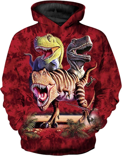 Kids Hoodies for Boys Girls 3D Dinosaur Hooded Sweatshirts Youth Pullover with Pocket