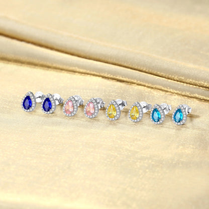 925 Sterling Silver Birthstone Stud Earrings for Women, Sparking December Teardrop Cut Diamond Earrings for Sensitive Ears