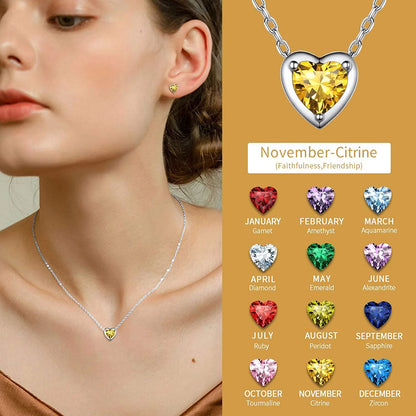 Women November Birthstone Necklace 925 Sterling Silver Small Cubiz Zirconia Topaz Pendant Heart Pendant Necklace for Women