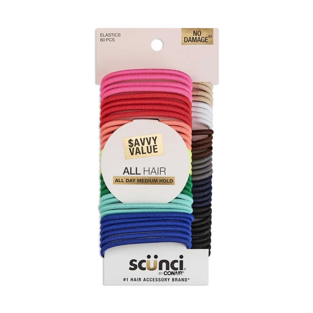 Value Pack Multi-Color Ponytail Holder Hair Ties, Multi-Color, 60 Ct