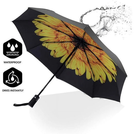 Travel Umbrellas for Rain Small Light Windproof Umbrella Automatic Folding Waterproof Umbrella Dual-Use Sun Umbrella (Yellow Flower)