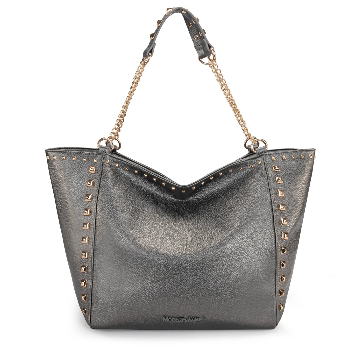 Large Hobo Bags for Women Top-Handle Tote Bag with Chain Handle and Rivets Decoration