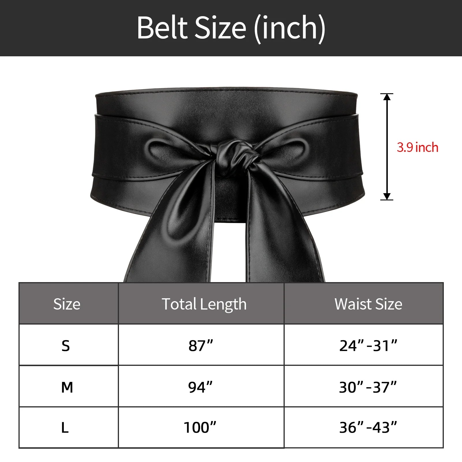 Womens Obi Belts Black Wrap Wide Leather Belts for Women Fit for Waist Size 36"-43"