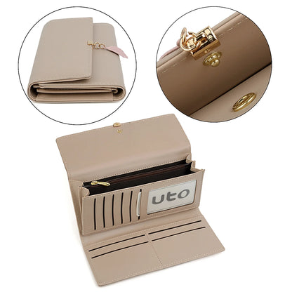 Womens Wallet PU Leather RFID Blocking Card Holder Elegant Zipper Coin Purse Leaf Pendant(Khaki)