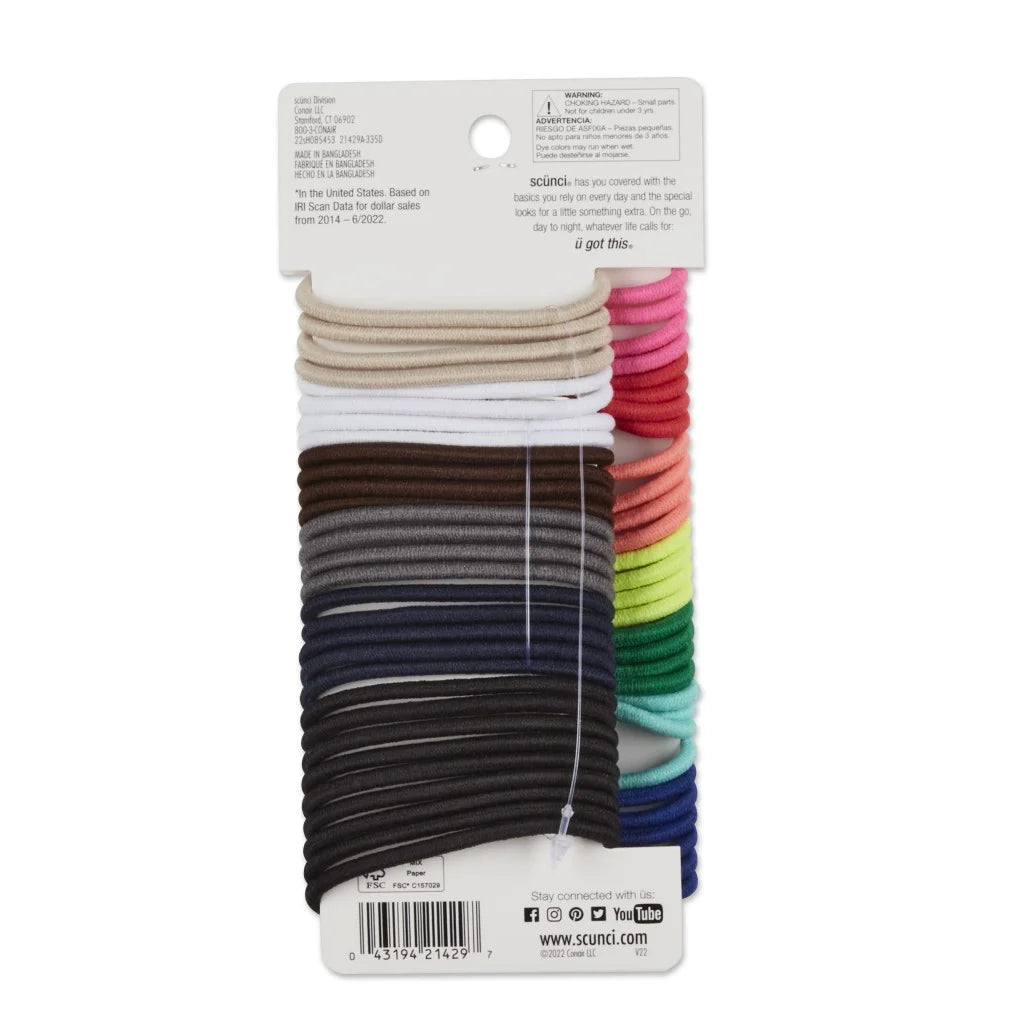 Value Pack Multi-Color Ponytail Holder Hair Ties, Multi-Color, 60 Ct