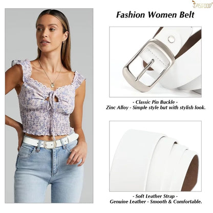 Women Leather Belts for Jeans Pants Dress Ladies Fashion White Belt