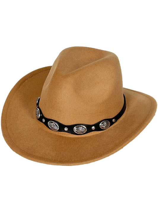 Women Men Cowboy Cowgirl Hats Felt Wide Brim Western Hat with Belt Buckle