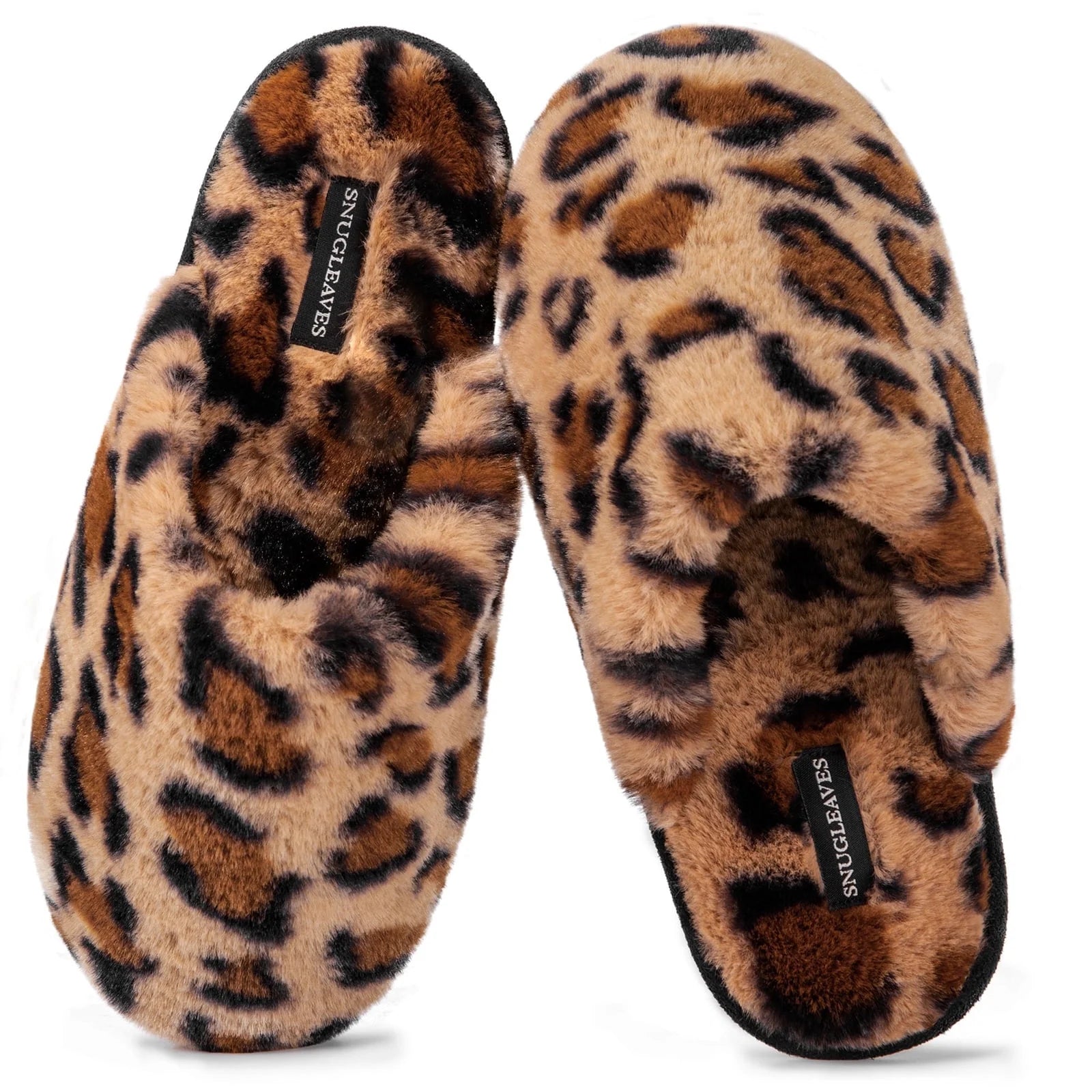 Women'S Fuzzy House Memory Foam Slippers Cute Furry Leopard Print Faux Fur Lined Closed Toe Indoor Slides Bedroom Slip on Shoes